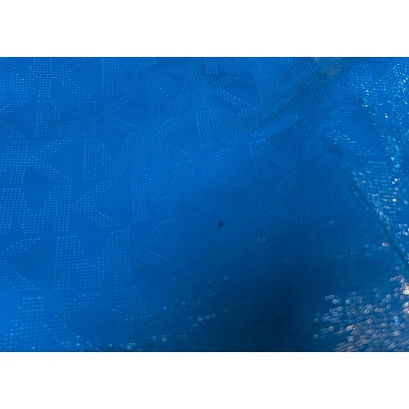 Michael Kors Blue Patent Leather Monogram Tote Bag MK Logo Gold Hardware Large - Picture 8 of 9